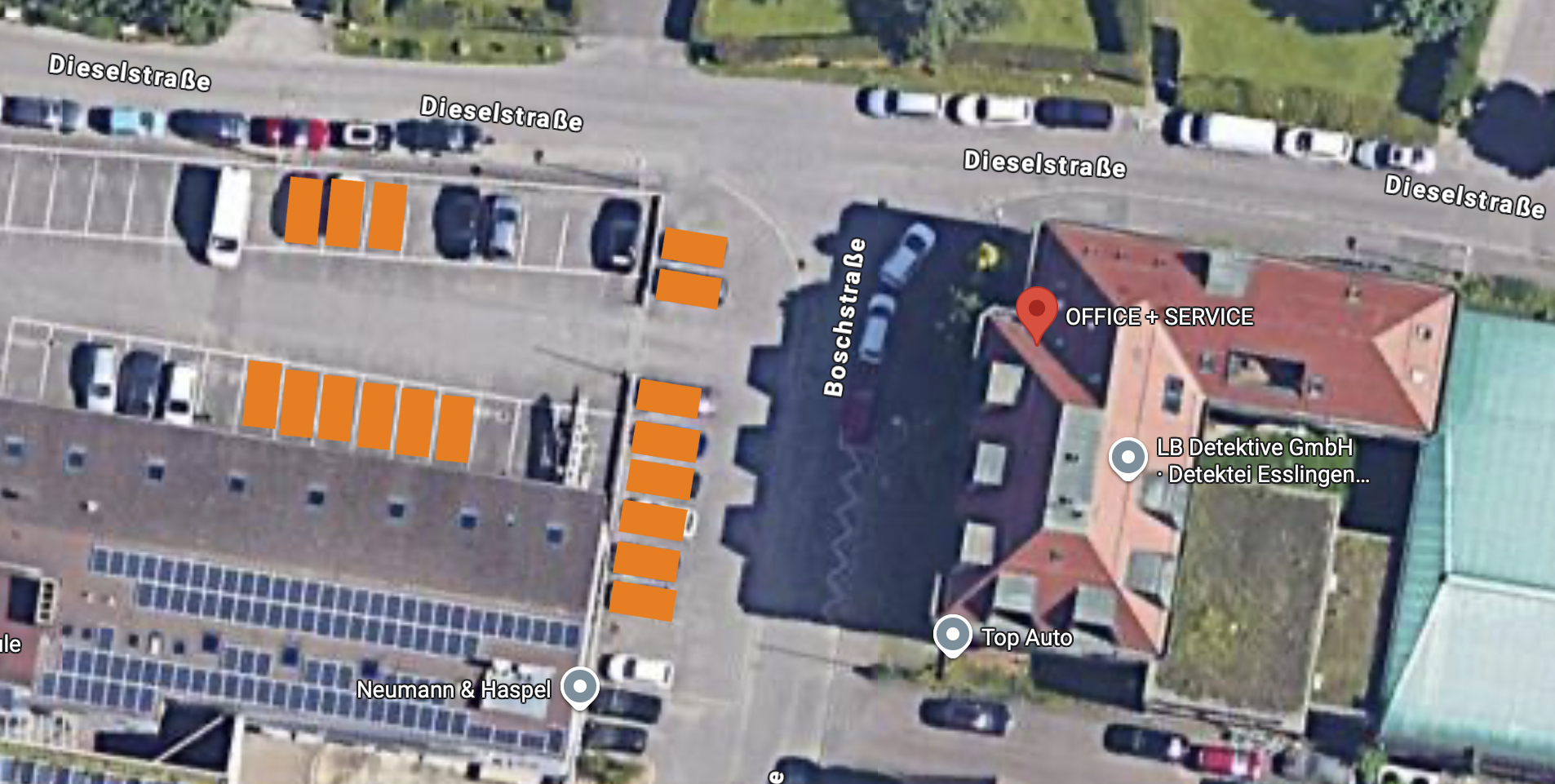 Parkplatz Luftaufnahme des Parkplatzes